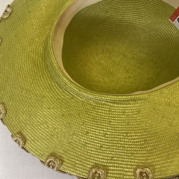 Mr John Vintage Hat 1980s style wide brim green gold white trim Flawed stained main image 13